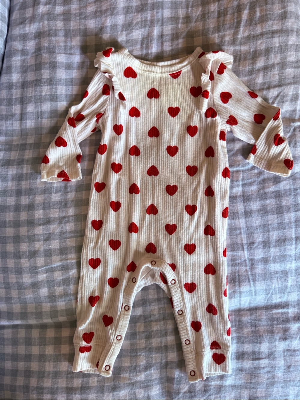 Cat & Jack White Ribbed Footie with Red Heart Print